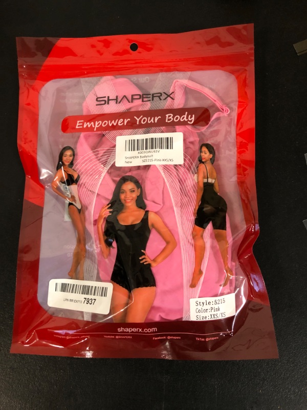 Photo 1 of SHAPERX Bodysuit for Women Tummy Control Shapewear Seamless Sculpting Thong Body Shaper Tank Top XXS/XS Pink Thong