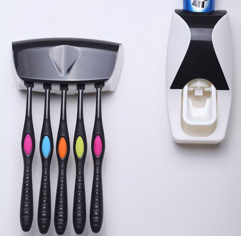 Photo 1 of Plastic Wall Mounted Automatic Toothpaste Dispenser and Toothbrush Holder Toothpest Dispencer (Multicolor) MOGAL VILLA