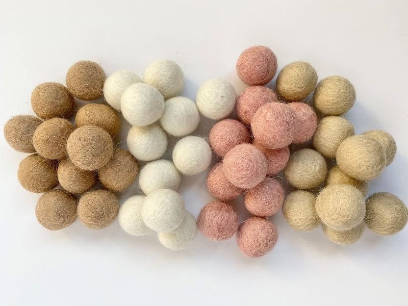 Photo 2 of 2.5 cm handmade felt balls - Wholesale Bulk Quantity: 50 - Neutral Colors: Salmon Pink, White, Cream, Almond - 100% Wool Poms for Crafts, Garland Making, Pastel Mantel Banner, Girly Blush