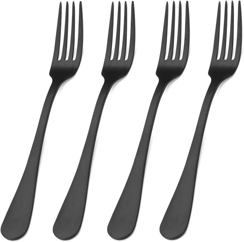 Photo 1 of Matte Black Stainless Steel Dinner Forks with Round Edge, Set of 4 (Matte Black Dinner Fork, 4-Piece)