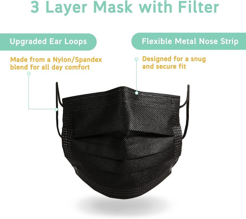 Photo 1 of 100Pcs Kids Disposable Face Mask Protective Childrens Black Safety Masks
