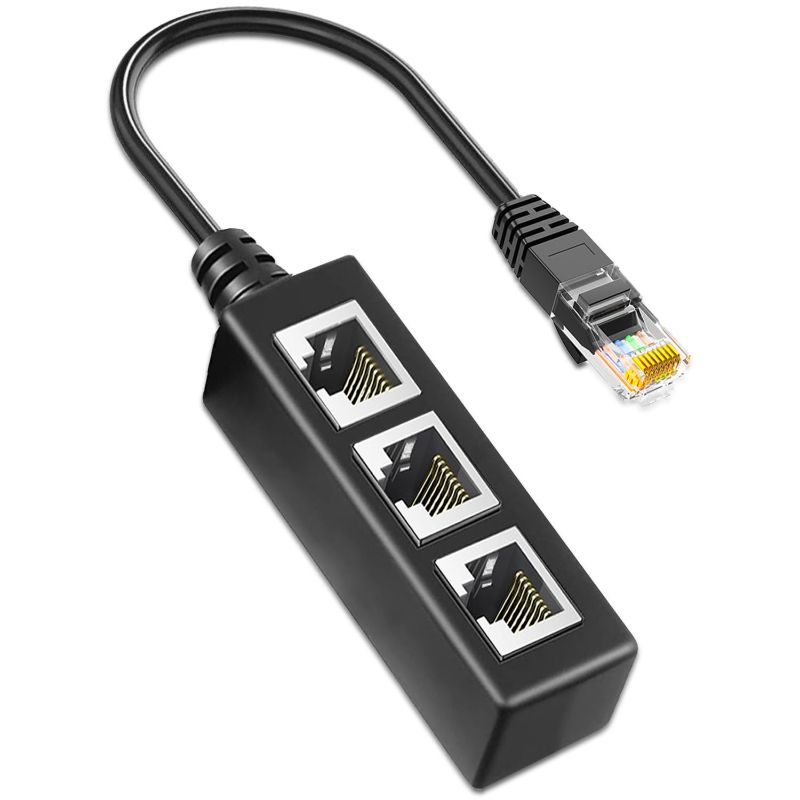 Photo 1 of Network Splitter Adapter Cable, RJ45 1 Male to 3 Female Socket Port LAN Ethernet Network Splitter Y Adapter Cable Suitable for Super Category 5 Ethernet, Category 6 Ethernet and More