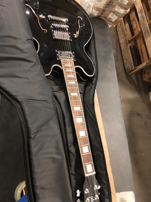 Photo 2 of Indio by Monoprice Boardwalk Flamed Maple Semi Hollow Body Electric Guitar with Gig Bag, Charcoal