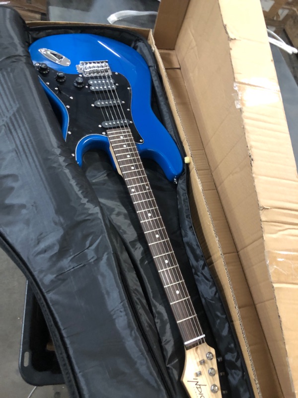 Photo 2 of Monoprice Indo Series 6 String Basswood-Body Electric Guitar, Ambidextrous, Blue,