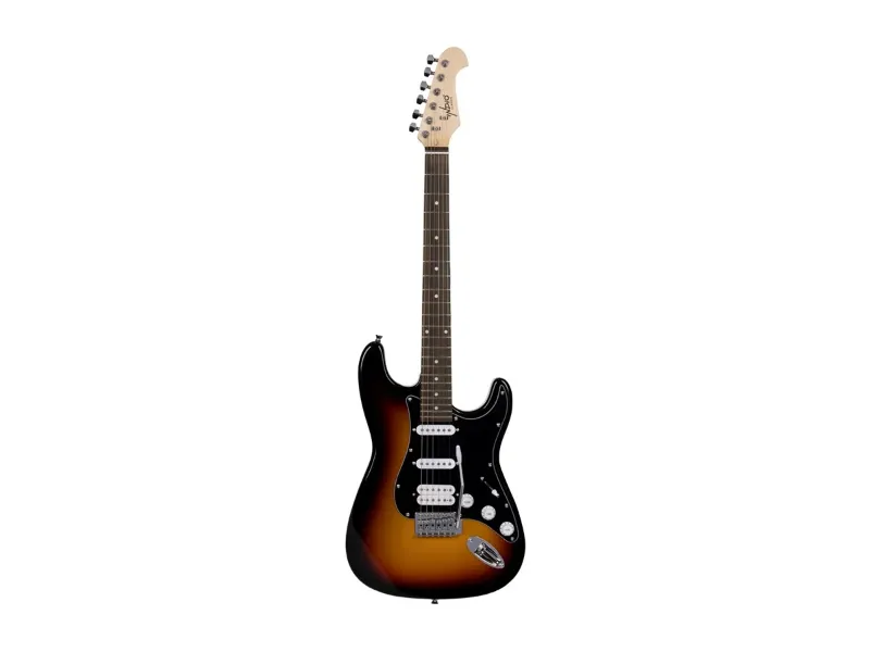 Photo 1 of Indio by Monoprice Cali Classic HSS Electric Guitar with Gig Bag - Sunburst Body, Black Pickguard, Rosewood Fingerboard