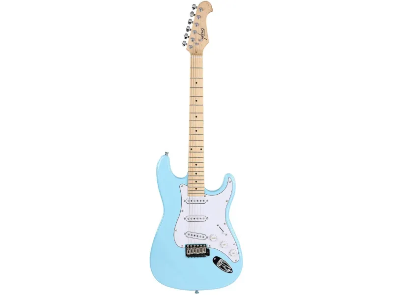 Photo 1 of Indio by Monoprice Cali DLX Plus Solid Ash Electric Guitar with Gig Bag - Light Blue with Maple Fretboard