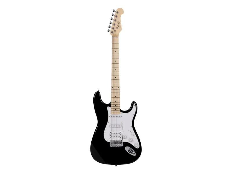 Photo 1 of Indio by Monoprice Cali Classic HSS Electric Guitar with Gig Bag - Black Body, White Pickguard, Maple Fretboard