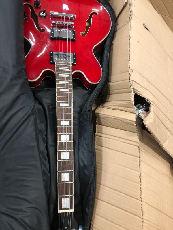 Photo 2 of Indio by Monoprice Boardwalk Semi Hollow Body Electric Guitar with Gig Bag, Red