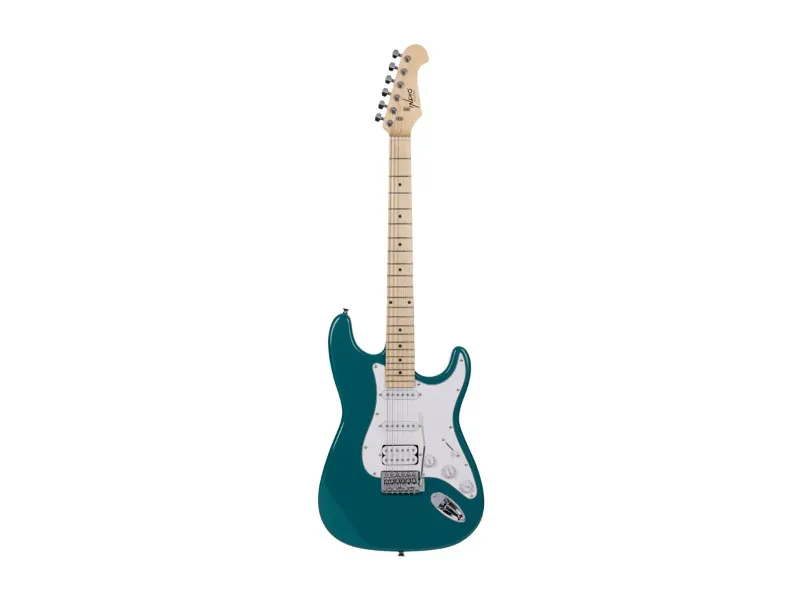 Photo 1 of Indio by Monoprice Cali Classic HSS Electric Guitar with Gig Bag - Teal Body, White Pickguard, Maple Fingerboard