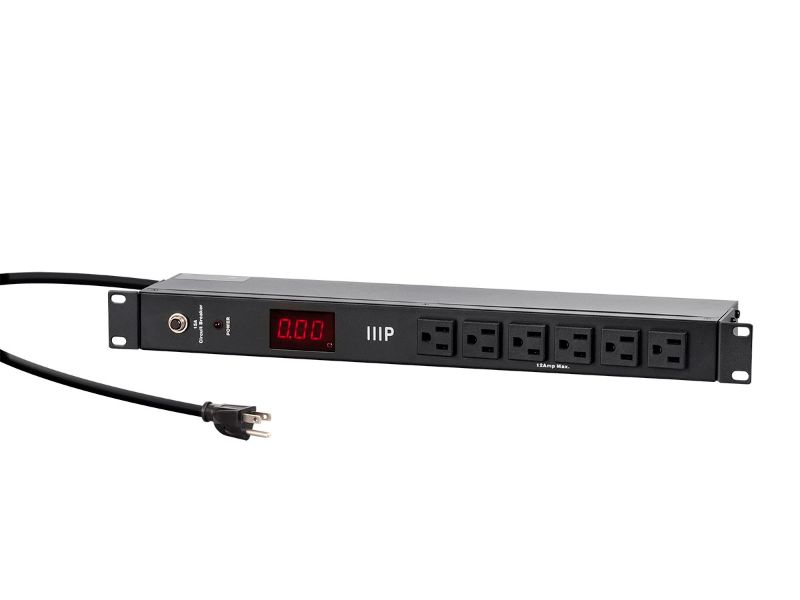 Photo 1 of Monoprice 14 Outlet Metal 1U Rackmount PDU Power Distribution Unit with Ampere Meter, 8 Rear 6 Front NEMA 5-15R Outlets, 15A Circuit Breaker, 6ft Cord