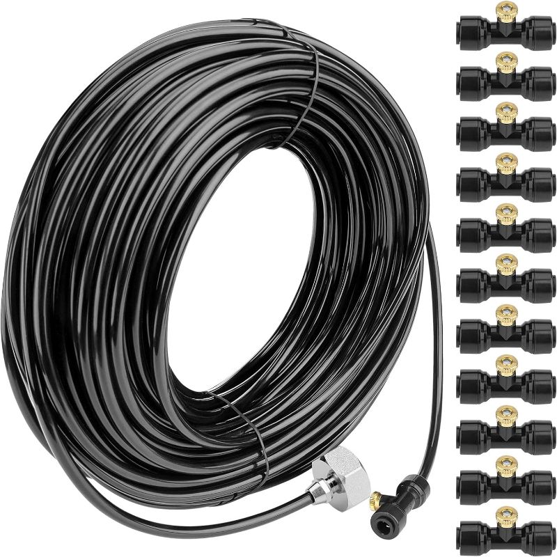 Photo 1 of Misting Cooling System 98.4FT (30M) Misting Line + 50 Brass Mist Nozzles + 45 T-Connectors + 1 Faucet Adapters (3/4") Outdoor Mister