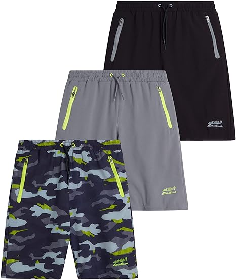 Photo 1 of Eddie Bauer Boys' Active Shorts - 3 Pack Quick Dry Athletic Shorts - Hybrid Mesh Performance Shorts for Boys
