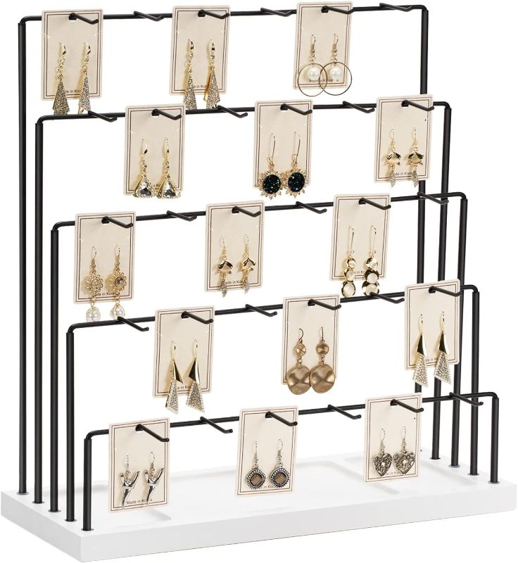 Photo 1 of Earring Display Stands for Selling, Earring Rack Display Holder Stand, Jewelry Display for Selling Earring Cards, Bracelets, Rings, Necklaces 15" W x 6" D x 15.5" H (30 Hooks)