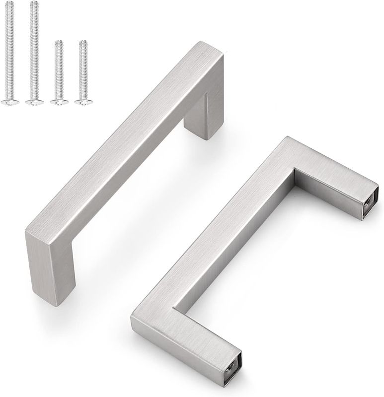 Photo 1 of 10 Pack Cabinet Pulls 3" Hole Centers Brushed Nickel Kitchen Cabinet Hardware Satinless Steel Square Cabinet Handles Modern Kitchen Cupboard Drawer Pulls