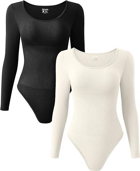 Photo 1 of OQQ Women's 2 Piece Bodysuits Sexy Ribbed One Piece Long Sleeve Crew Neck Tops Bodysuits