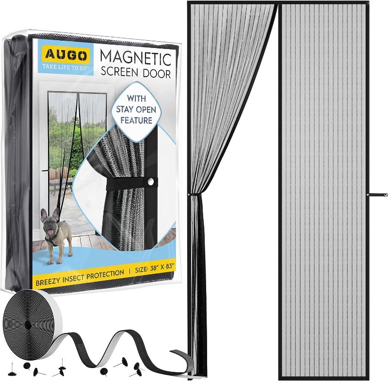 Photo 1 of AUGO Magnetic Screen Door - Self Sealing, Heavy Duty, Hands Free Mesh Partition Keeps Bugs Out - Pet and Kid Friendly - Patent Pending Keep Open Feature - 38 Inch x 83 Inch