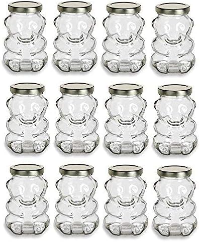 Photo 1 of 9 oz Glass Honey Bear Jars with Gold Lids 12-Pack for Honey, Candles and other Crafts