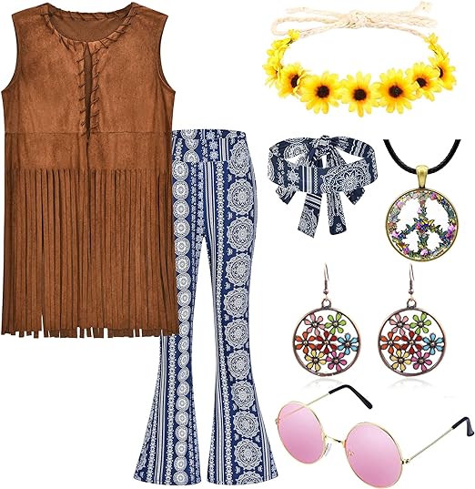 Photo 1 of Z-Shop Womens Halloween 60s 70s Decades Hippie Costume Clothes Outfits Accessories Set