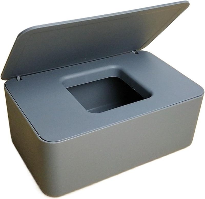 Photo 1 of Tissue Holder Wet Tissue Box Desktop Wet Tissue Storage Box Household Tissue Box with Cover for Small Office/Home Office (Gray)