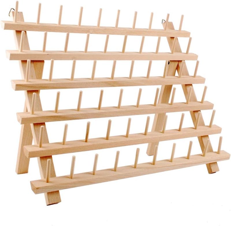 Photo 1 of NW 60-Spools Wooden Thread Holder Sewing and Embroidery Thread Rack and Organizer Thread Rack for Sewing with Hanging Hooks