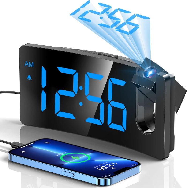 Photo 1 of Projection Alarm Clock, Digital Clock with 180° Rotatable Projector, 3-Level Brightness Dimmer, Clear LED Display, USB Charger, Progressive Volume, 9mins Snooze,12/24H, for Bedroom