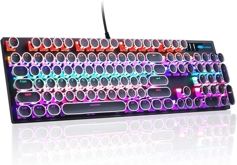 Photo 1 of MageGee Typewriter Mechanical Gaming Keyboard, Retro Punk Round Keycaps with RGB Rainbow Backlit USB Wired Keyboards for Game and Office, for Windows Laptop PC Mac - Blue Switches/Black