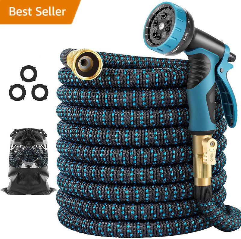 Photo 1 of 50 ft Garden Hose - Upgraded Expandable Water Hose with Double Latex Core, 3/4 Solid Brass Connectors, 10 Pattern Spray Nozzle - New Flexible Expanding Hose
