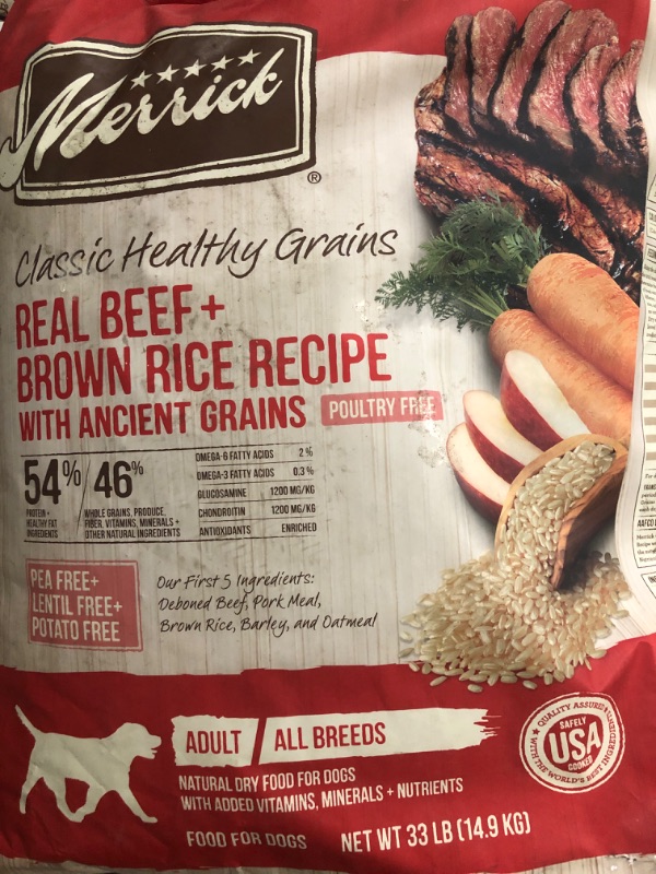 Photo 2 of Merrick Classic Healthy Grains Real Beef + Brown Rice Recipe with Ancient Grains Adult Dry Dog Food 33LB