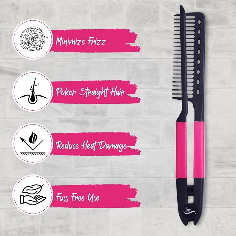 Photo 2 of Pink Heat Resistant Flat Iron Comb with Grip New