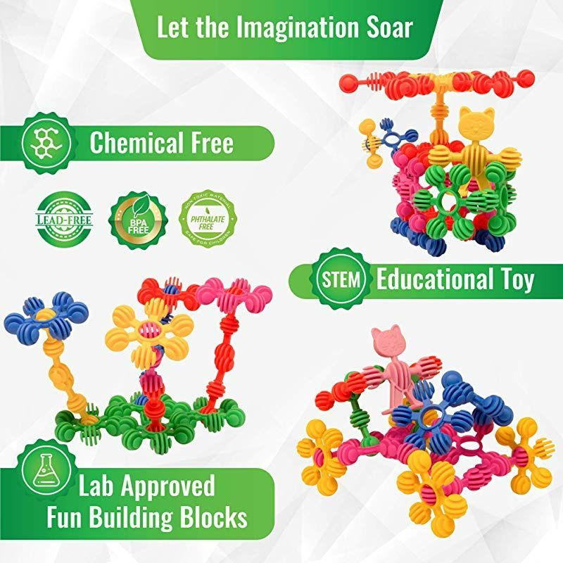 Photo 2 of Building Interlocking Sun-Flex Building Blocks Educational STEM Toys, 90 Pieces
