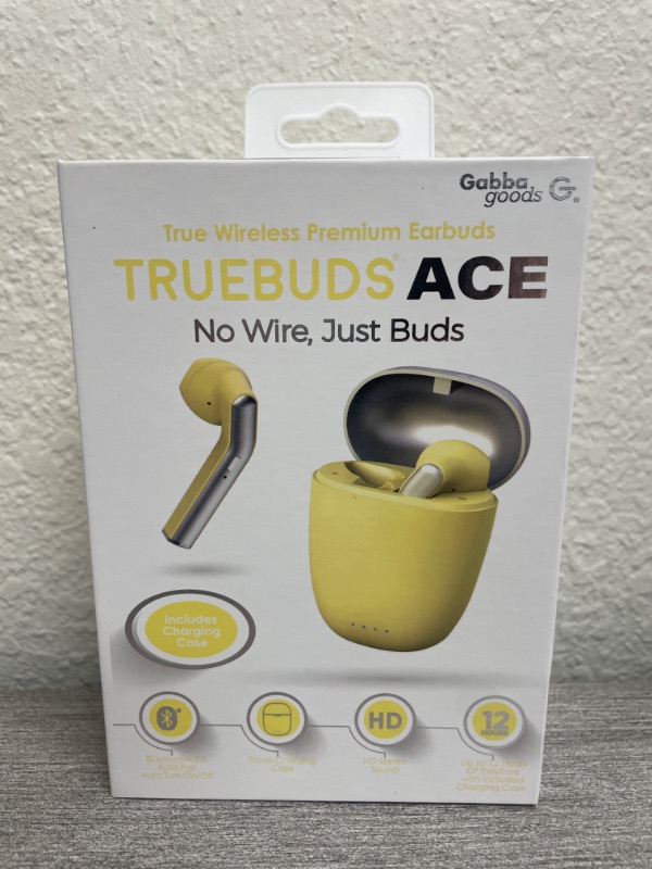 Photo 2 of GabbaGoods TrueBuds Ace True Wireless Premium HD Stereo Earbuds Bluetooth 5.0 with Auto Pair and Auto on/Off Technology (Yellow)
