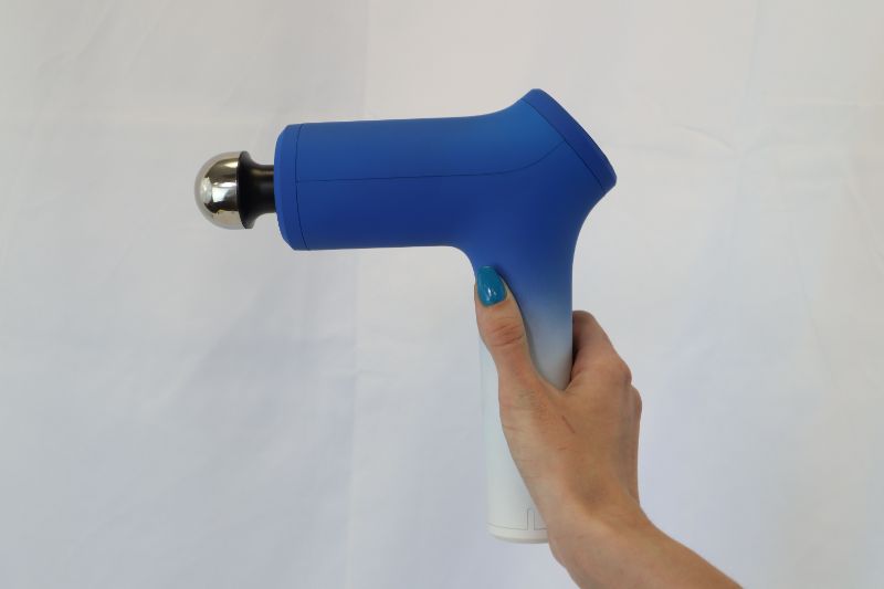 Photo 2 of BCORE MASSAGE GUN CHARGES 6 HOURS FOR FULL POWER 10 SPEED LEVELS 6 ADJUSTABLE HEADS FOR UPPER BODY OR LOWER BODY COLOR BLUE AND WHITE NEW 