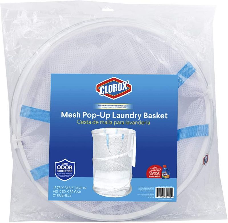 Photo 3 of Set of 2 Clorox Pop Up Laundry Baskets one round one square – Lightweight Mesh | Odor Protection Keeps Clothing Smelling Fresh | Collapsible Easy Storage | Portable, Folding Clothes Hampers