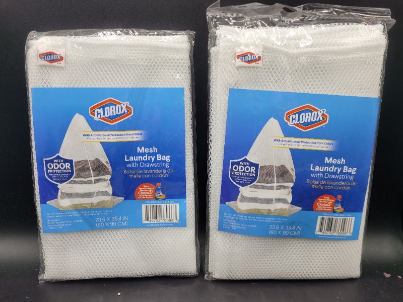 Photo 1 of (2 pack) Clorox Laundry Bag with Drawstring – Heavy Duty Mesh Protection from Odors, Portable Reusable Clothing Storage for College Dorm, Apartment and Travel, One Size, White
