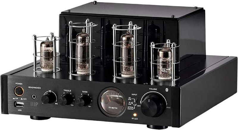 Photo 1 of Monoprice Stereo Hybrid Tube Amplifier, 25 Watt with Bluetooth, Wired RCA, Optical, Coaxial, and USB Connections, and Subwoofer Out