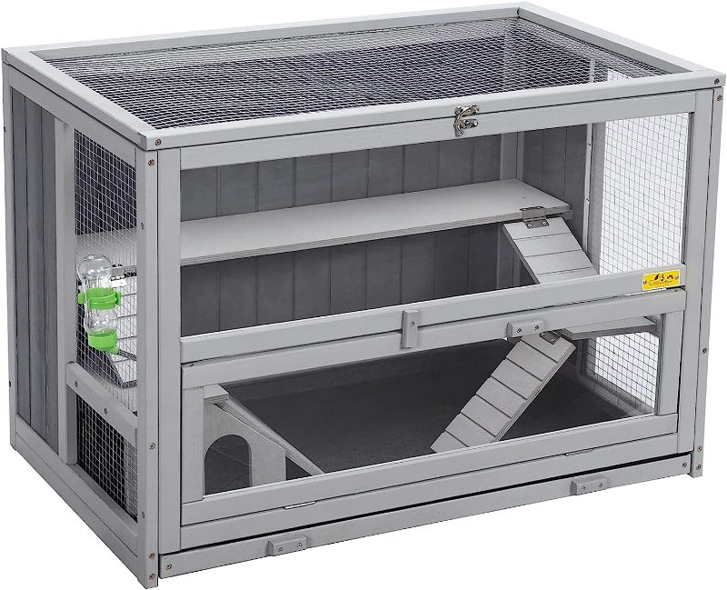 Photo 1 of COZIWOW 2 Tier Hamster Cage, Wood Guinea Pig Habitat, Rat House with Hideouts, Ramps and Pull Out Tray, Small Animal House Chinchilla Enclosure, Grey