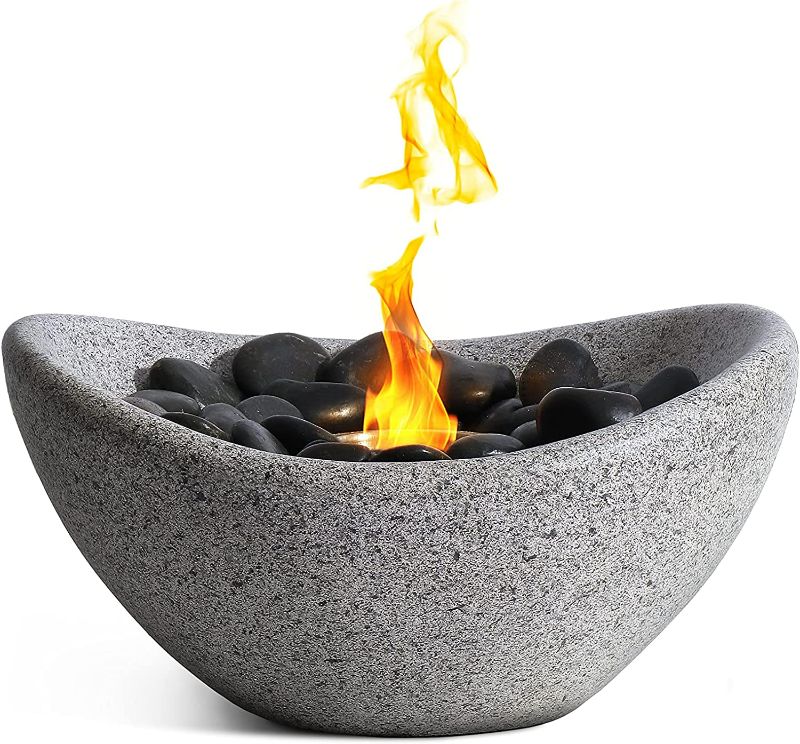 Photo 1 of 11'' Table Top Fire Pit Bowl with Extendable Skewers - Personal Fire Bowl Fireplace for Roasting Smores - Large Concrete Personal Tabletop Fire Pit for Patio, Balcony, Indoor and Outdoor Use