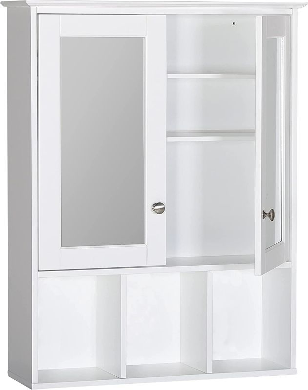 Photo 1 of Oversized Bathroom Medicine Cabinet Wall Mounted Storage with Mirrors, Hanging Bathroom Wall Cabinet Organizer with Two Adjustable Shelves and Three Open Compartments, White