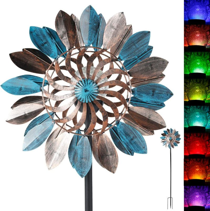 Photo 1 of Wind Spinner Outdoor Solar Iron Windmill Color Changing Solar Wind Spinner 360° Swivel Wind Light IP65 Waterproof Windmill Stake Light LED Light Decor for Yard Patio Garden Pathway formsiwod