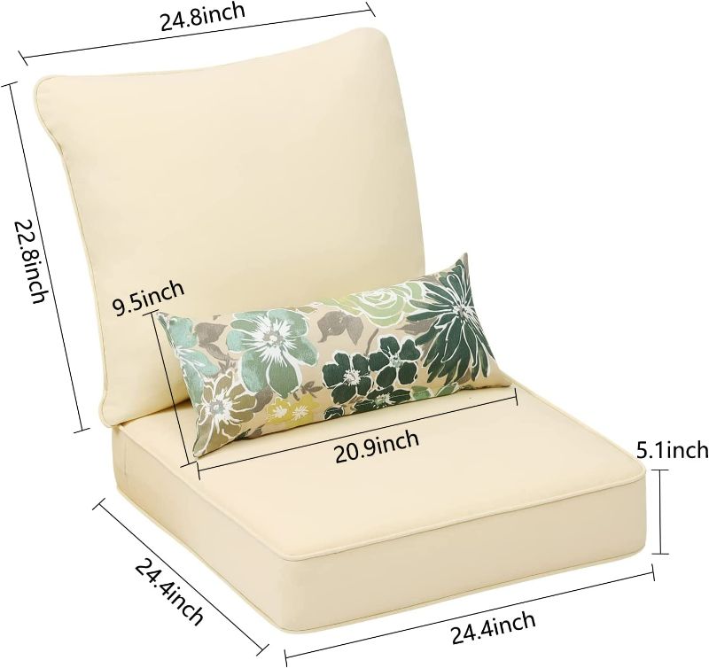 Photo 1 of Aoodor 24” x 24” Patio Furniture Outdoor Deep Seat Single Chair Sofa Cushion Back Olefin Fabric Slipcover Sponge Foam - Beige Color Set of 6 (2 Back 2 Seater 2 Pillow) CUSHIONS AND PILLOWS ONLY 