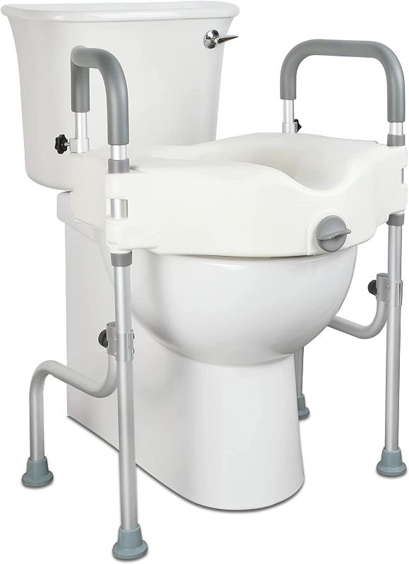 Photo 1 of Raised Toilet Seat, Elevated Toilet Seat Riser with Handles Height Adjustable Legs for Elongated Standard Toilets 300 lbs Heavy Duty Bathroom Assist Safety Commode Frame White