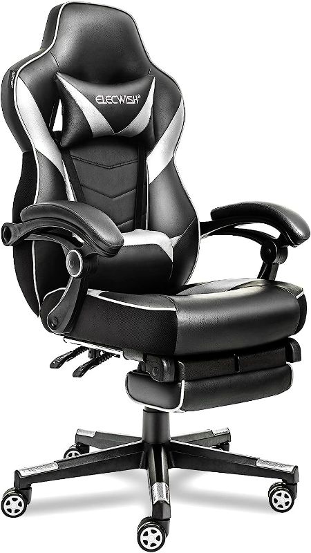 Photo 1 of Video Gaming Chair Racing Office - PU Leather High Back Ergonomic Adjustable Swivel Executive Computer Desk Task Large Size with Footrest,Headrest and Lumbar Support (Black/White)