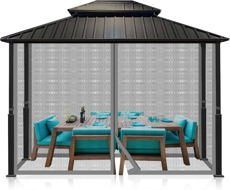 Photo 1 of COWVIE Gazebo Mosquito Netting Screen Walls Replacement 10' x 10' Patio Gazebo,4-Panel Sidewalls with Zippers (Wall Only, Canopy Not Included) (Grey, 10' x 12')