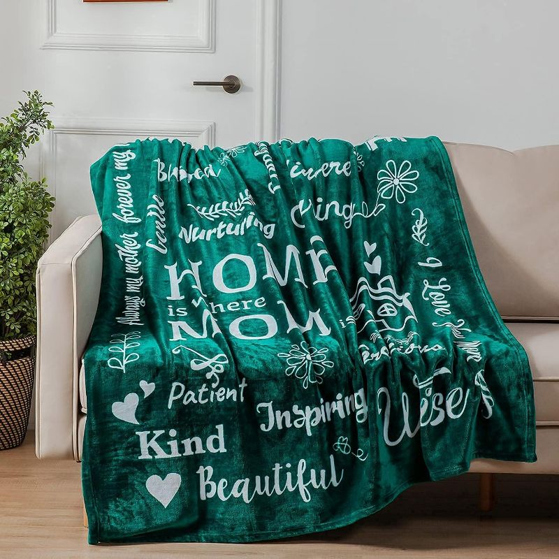 Photo 1 of Jubeely Mom Blanket - Soft, Cozy, Warm Soft Fabric with Kind, Inspirational Words - Thick, Double-Layered Material - Thoughtful for Mother's Day, Christmas, Birthday, Valentine's (Dark Cyan, Flannel)