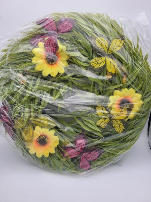 Photo 1 of Summer Wreath Front Door Decor Artificial Sunflower Fall Wreath Boxwood Summer Wreath Decoration Spring Indoor Outdoor Home Window Wall Farmhouse