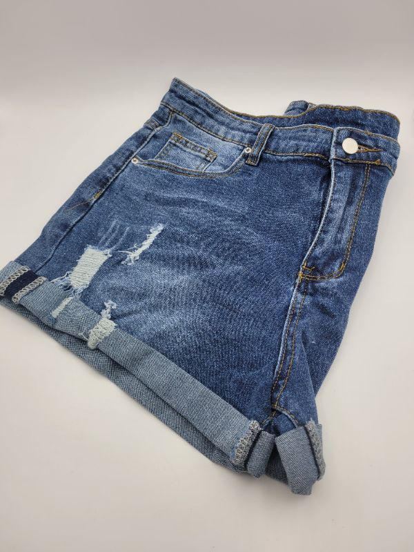 Photo 2 of Haola Women's Juniors Denim Shorts Summer Stretchy Frayed Raw Hem Distressed Jeans Shorts Size L