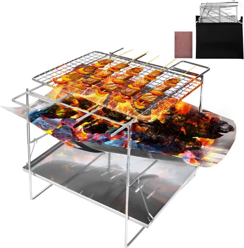 Photo 1 of BAIDE Pack Grill  Folding Campfire Grill Camping Stove Portable Camping Grill - Wood Burning Stove - Small Fire Pit - Foldable Camp Grill for Beach Campsite or Barbecue