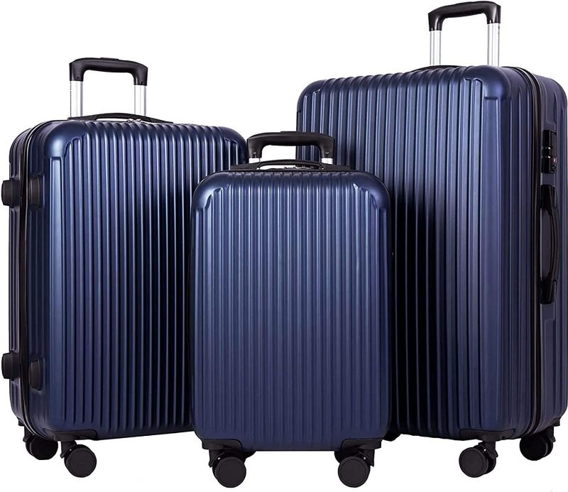 Photo 1 of 3 Piece Luggage Set PC + ABS Lightweight Hard Shell Suitcase Set with Double Spinner Wheels TSA Lock, Set of 3 (20/24/28)