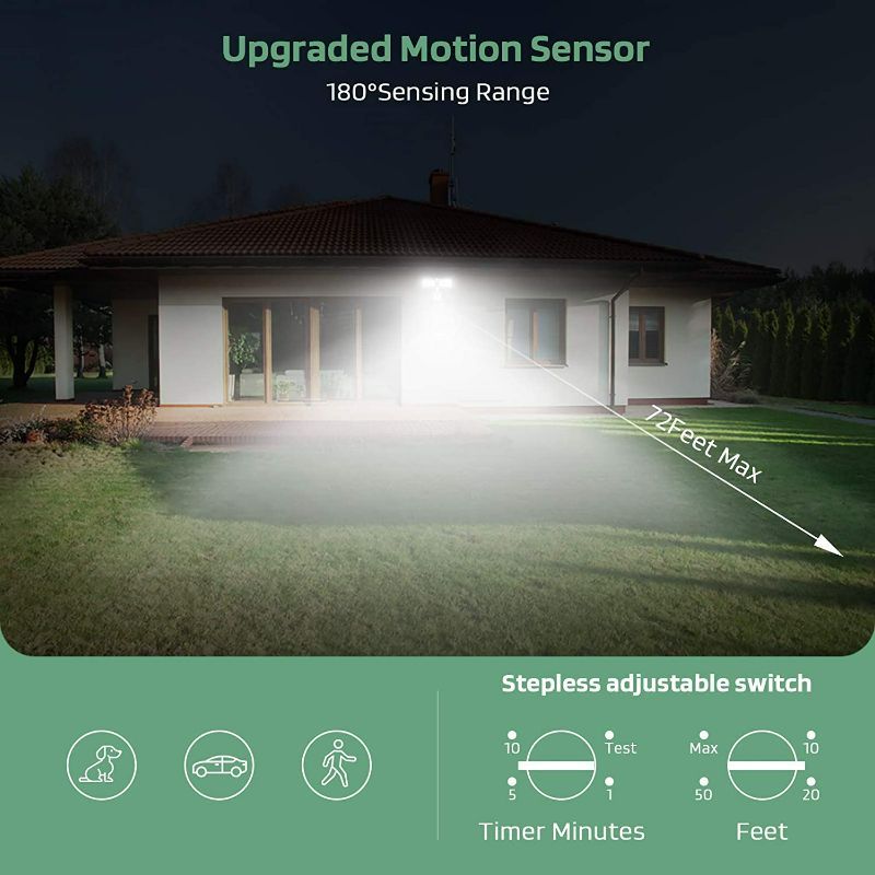 Photo 4 of GLORIOUS-LITE LED Security Lights Motion Sensor Light Outdoor, 28W 3000LM Motion Security Light, 5500K, IP65 Waterproof, 2 Head Motion Detector Flood Light for Garage, Yard, Porch (NOT Solar Powered)