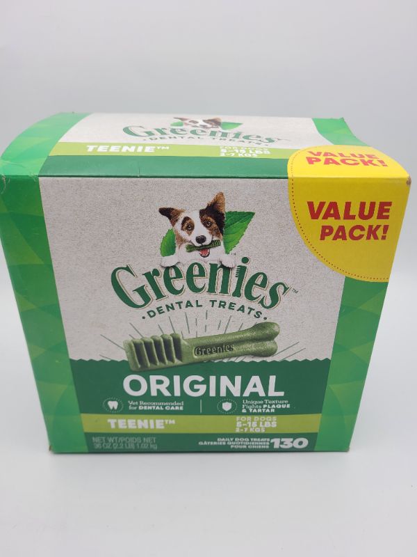 Photo 2 of Greenies Original Dental Chews for Dogs, Teenie (5-15 lb. Dogs), Natural Dog Treats 130 Count (Pack of 1)